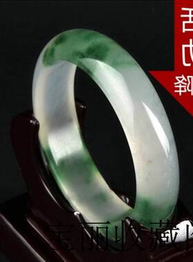 天然缅甸新坑翡翠手镯冰种A货飘蓝花玉石镯女款时尚手环正品玉石