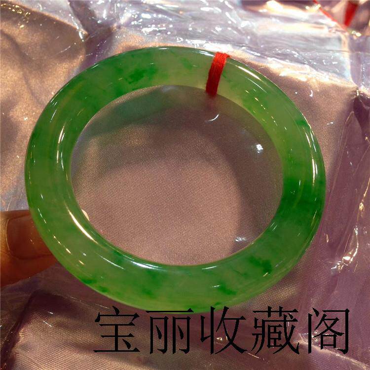 翡翠色手镯冰糯种老坑料阳绿飘花帝王绿女款缅甸水润玉石圆条手镯
