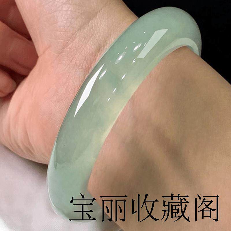 老坑翡翠玉手镯冰种满阳绿色油青玉镯子送女生透白处理手饰品证书