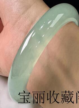 老坑翡翠玉手镯冰种满阳绿色油青玉镯子送女生透白处理手饰品证书