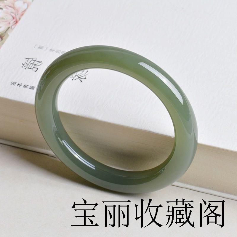 新疆和田玉青玉圆条手镯湖水绿叮当镯细条镯子天然玉石且末蓝玉镯