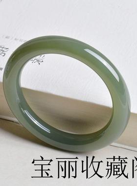 新疆和田玉青玉圆条手镯湖水绿叮当镯细条镯子天然玉石且末蓝玉镯