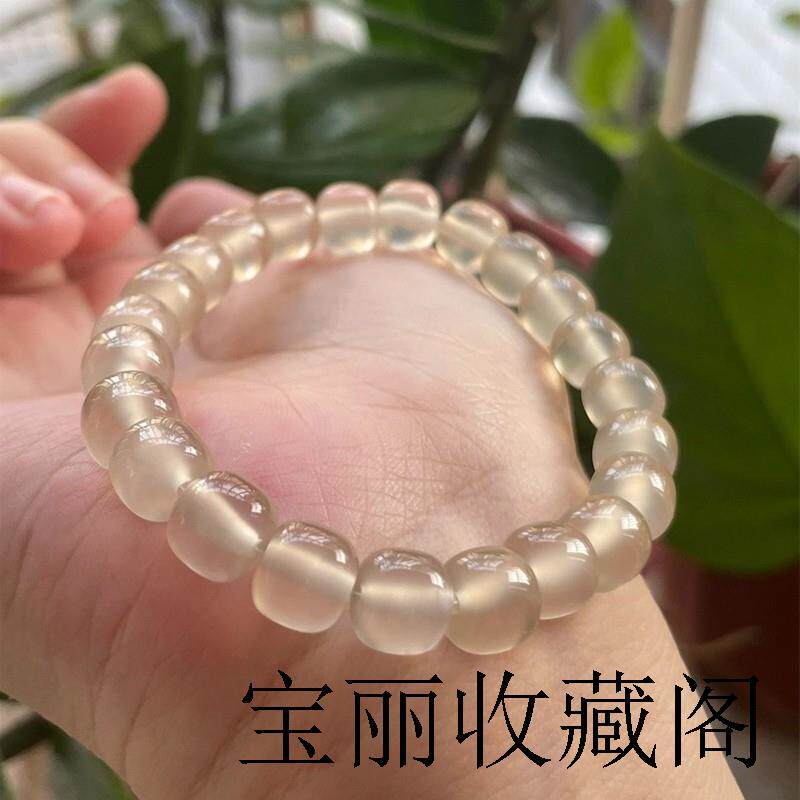 高冰种玉髓手链高端香槟金色马料精选女款白月光玛瑙桶珠单圈手串