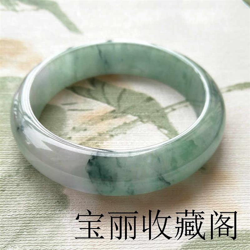 缅甸翡翠色手镯冰糯种飘兰花玉镯子女飘花贵妃镯满绿玉手镯老坑翡