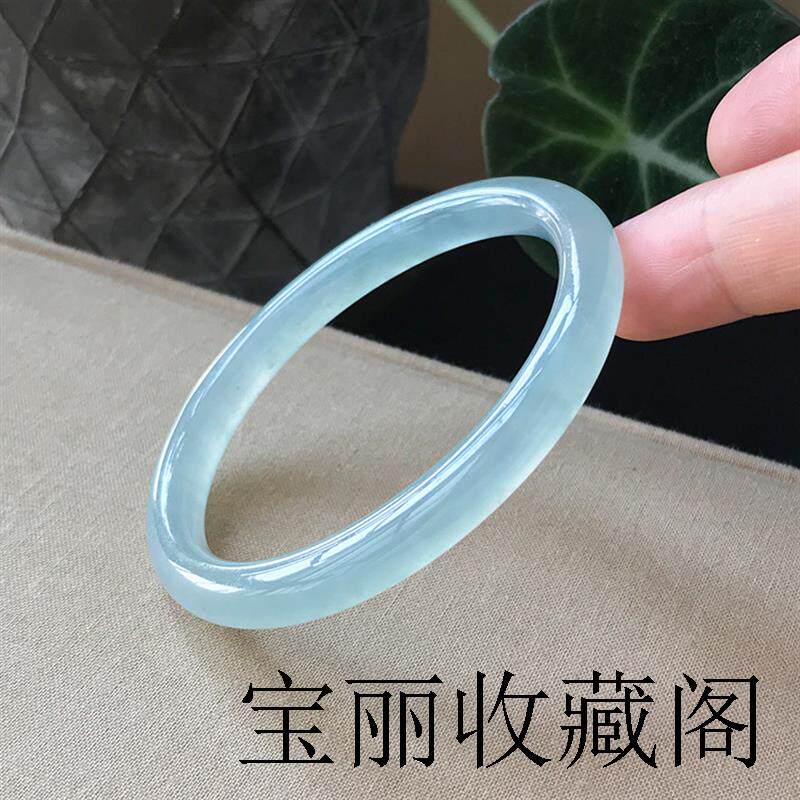 蓝水翡翠色晴水叮当镯手镯女年轻款小巧圆条冰种天青冻玉髓镯手饰