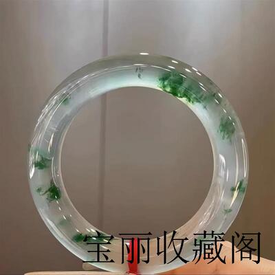 冰种飘绿翡翠色手镯圆条老坑正圈