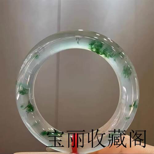 冰种飘绿翡翠色手镯圆条老坑正圈
