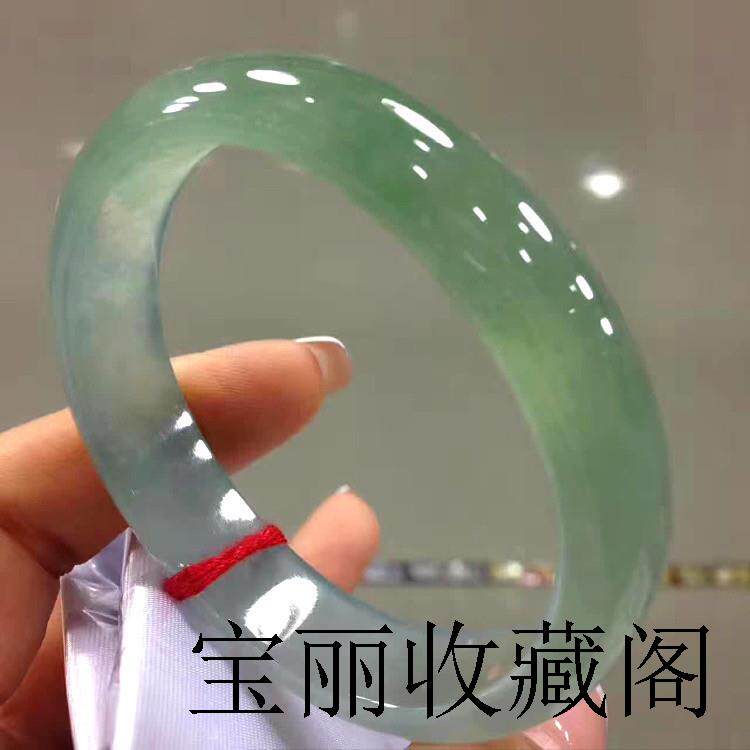 冰糯缅甸翡翠色百搭正圈手镯精品老坑宽条女款冰种飘绿花油青玉镯