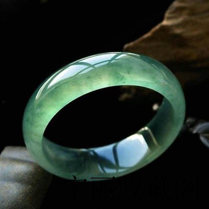 女款冰种翡翠手镯女正品晴水绿飘花玉镯子缅甸浅绿色玉石手环配饰