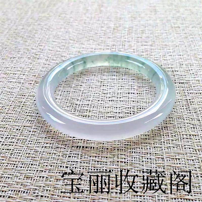 缅甸冰种圆条翡翠手镯飘绿花贵妃手镯玉镯子女细条飘花叮当镯百搭
