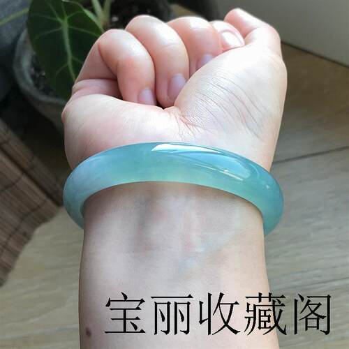 危料老坑晴水冰糯种飘花半山水翡翠色手镯女款正圈贵妃玉石玉镯子