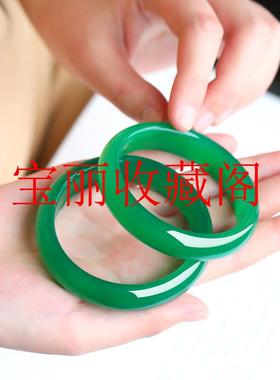 缅甸翡翠色帝王绿玉髓手镯菠菜绿满色圆条玛瑙玉石手镯古风女饰品