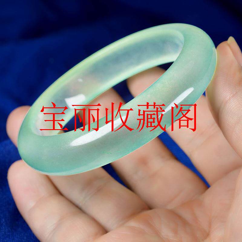 缅甸翡翠色玉手镯女款浅绿玉石翡翠特价少女款细款冰种玉镯子送礼