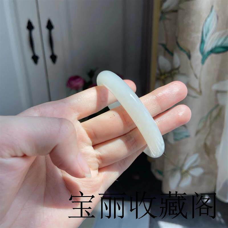 新疆和田玉手镯女款胖圆条新疆羊脂白玉金丝玉镯子美人条礼物女饰