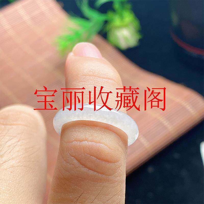翡翠色缅甸冰种玉石指环光亮透润小细条玉戒指男女同款白月光老坑