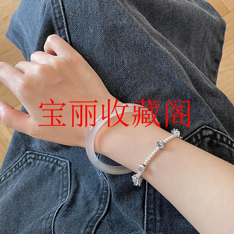 精品高冰白月光荔枝冻玛瑙圆条玉手镯时尚百搭款玉髓镯子气质女款