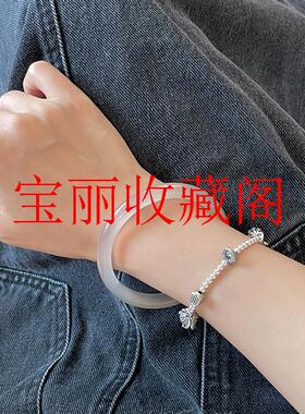 精品高冰白月光荔枝冻玛瑙圆条玉手镯时尚百搭款玉髓镯子气质女款