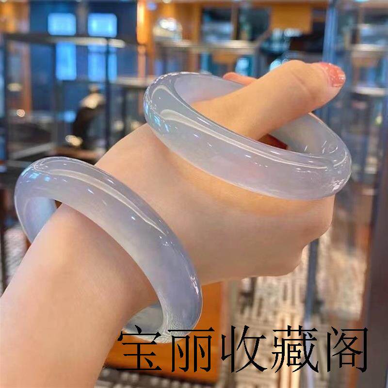 翡翠手镯清新白冰浅绿色玉镯子珠宝冰种处理正圈白月光贵妃镯证书