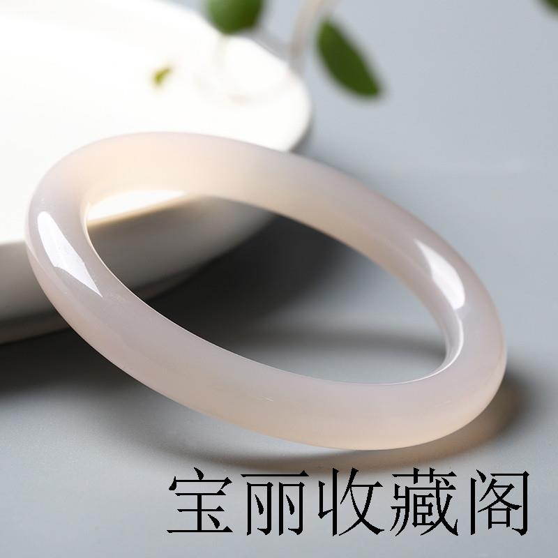 高端冰种藕粉玉髓正圈手镯子少女款温柔仙女风扁条玛瑙镯精品手饰