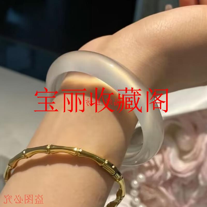 高冰马料浅香槟金冰透玛瑙玉髓手镯白月光荔枝冻玉镯国风女款饰品