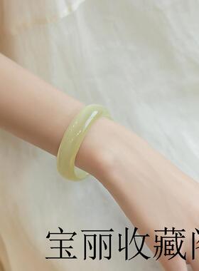 天然青白玉手镯女圆条少女冰种正品阿富汗玉镯子年轻款冰透和田玉