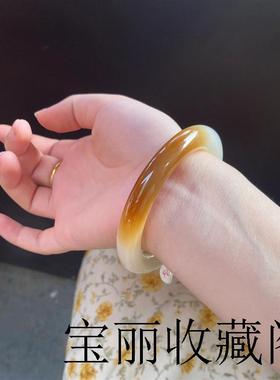 新疆和田玉糖料白玉手镯女款扁条俏色羊脂玉金丝玉石镯子精品手饰