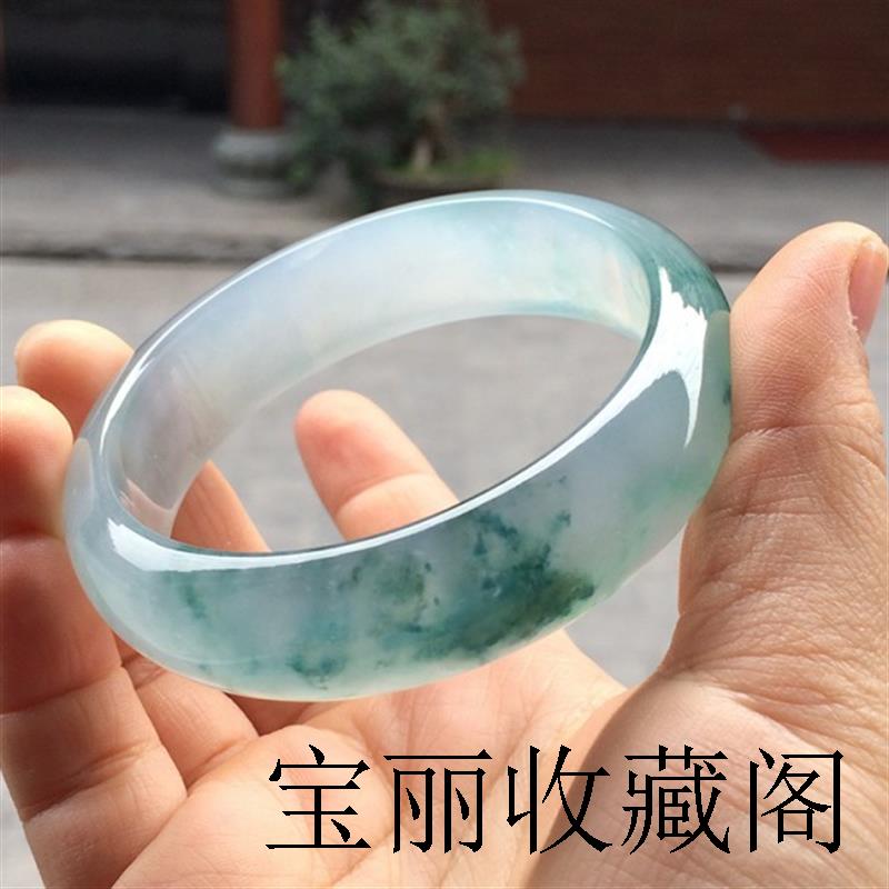 危地马拉翡翠色手镯女款高冰种飘花蓝水沫玉镯子春彩独龙玉镯证书