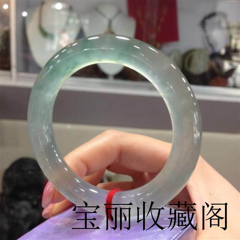 传世佳品翡翠手镯玻璃种高冰飘花玉镯子缅甸玉石圆条叮当镯子证书