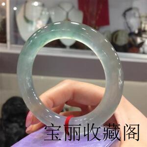传世佳品翡翠手镯玻璃种高冰飘花玉镯子缅甸玉石圆条叮当镯子证书