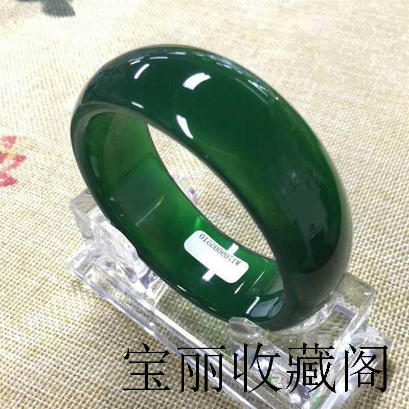 碧玉手镯女款俄罗斯菠菜绿玉镯子特大号加宽加厚青海老料和田玉镯