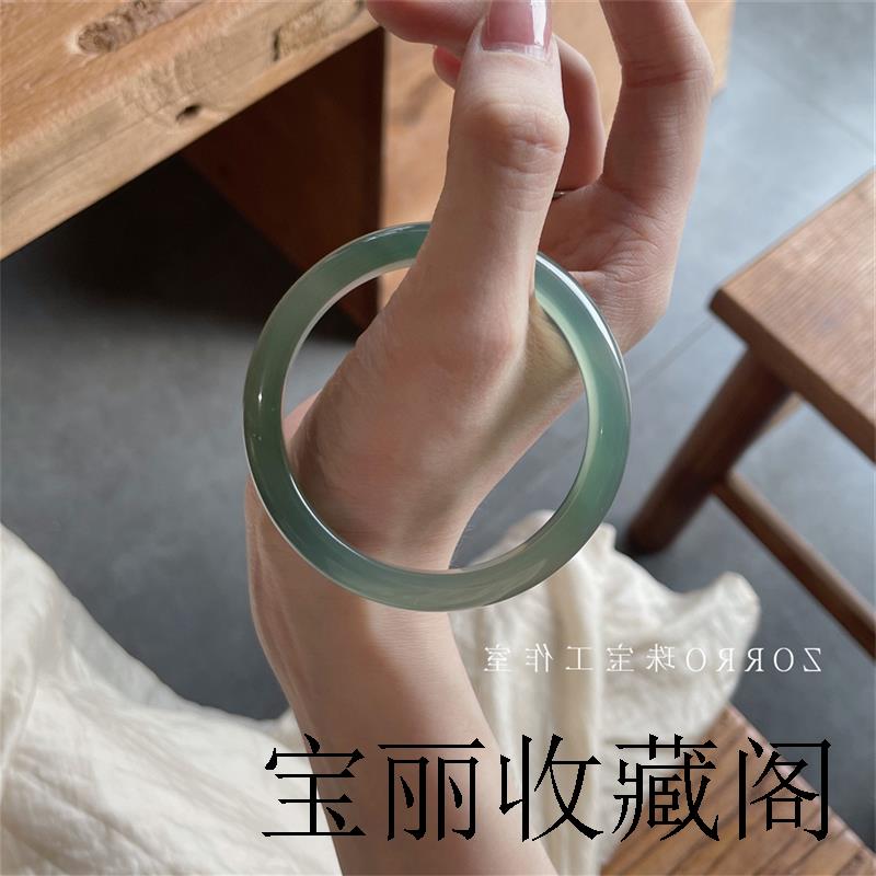 冰种翡翠色手镯女远山黛玉髓玉镯子油青绿玛瑙古风国风新中式珠宝