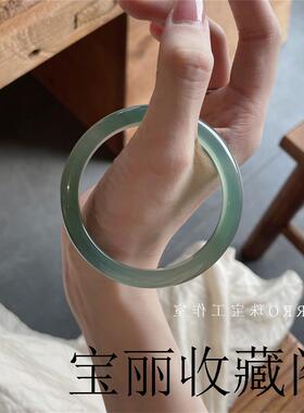 冰种翡翠色手镯女远山黛玉髓玉镯子油青绿玛瑙古风国风新中式珠宝