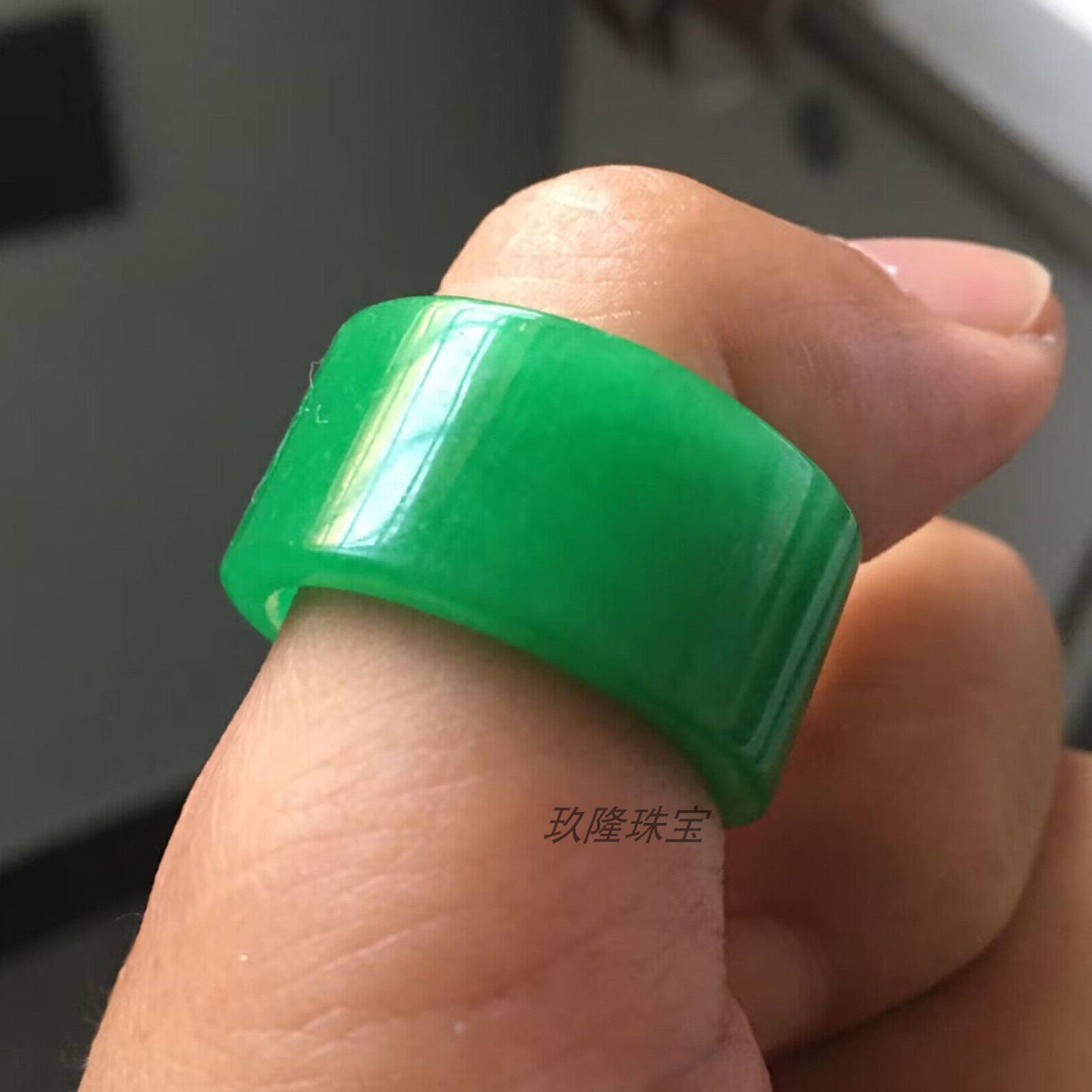 缅甸精选翡翠色满绿扳指冰种阳绿宽戒指精送礼品男女同款指环戒圈