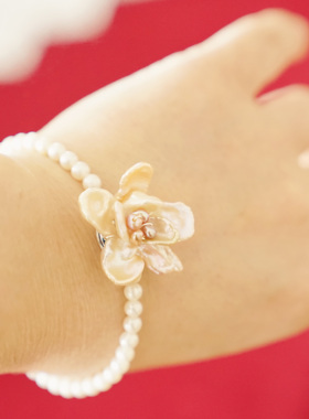 天然珍珠玫瑰花手工编织手链