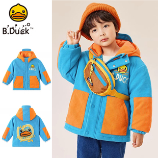 bduck小黄鸭冬装男童棉服灯芯绒连帽外套棉衣儿童秋冬保暖棉袄厚