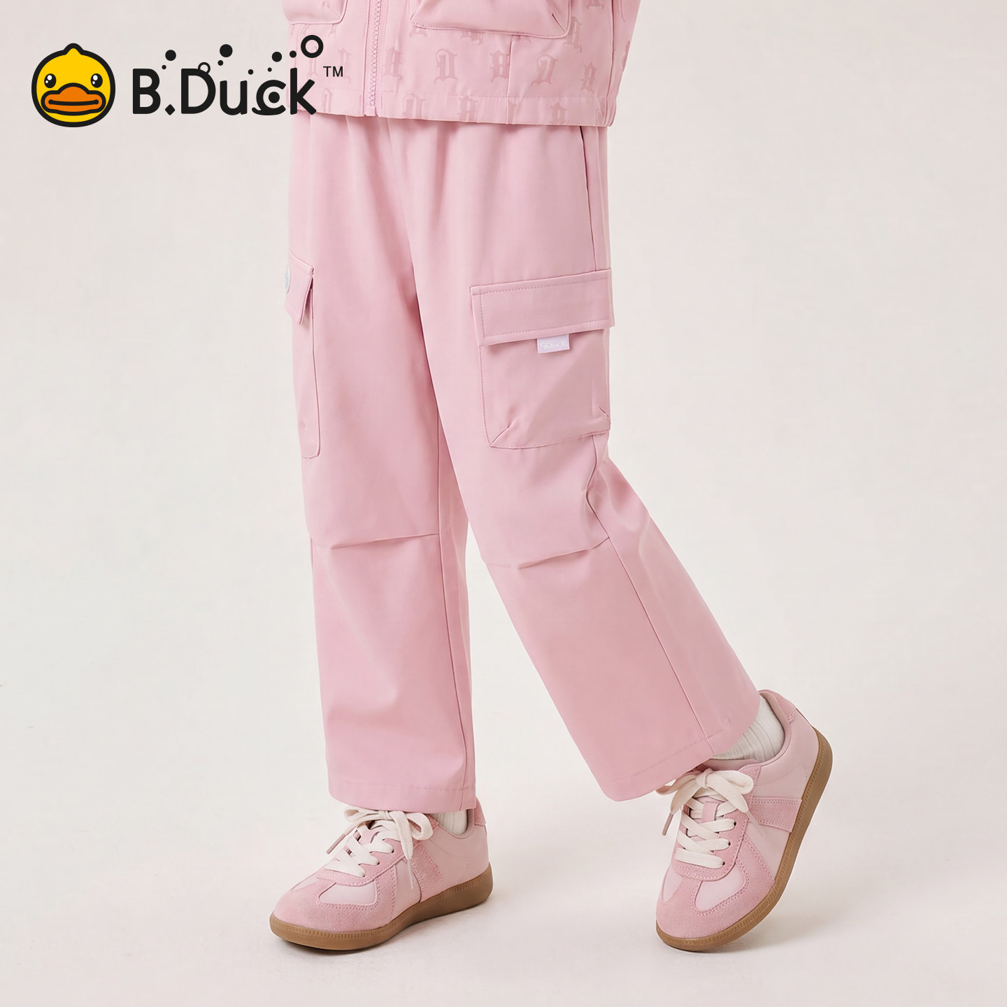 B.Duck小黄鸭女童秋季新款工装长裤中大童儿童伞兵裤子休闲运动裤