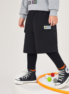 B.duck小黄鸭童装中小童假两件运动裤子秋装新款学生男童黑色长裤