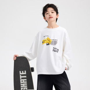 男童秋冬季卫衣韩范白色加绒宽松圆领2026新款儿童装加厚打底上衣