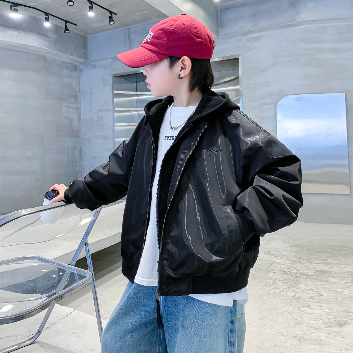 男童春装外套假两件连帽棒球服帅