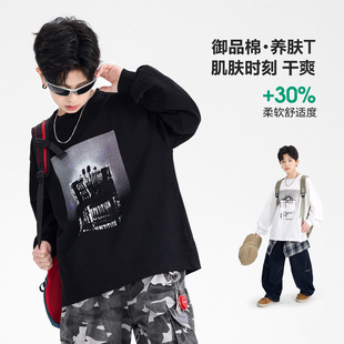 男童春装黑色宽松运动卫衣潮帅2026新款儿童男孩春秋街舞圆领上衣