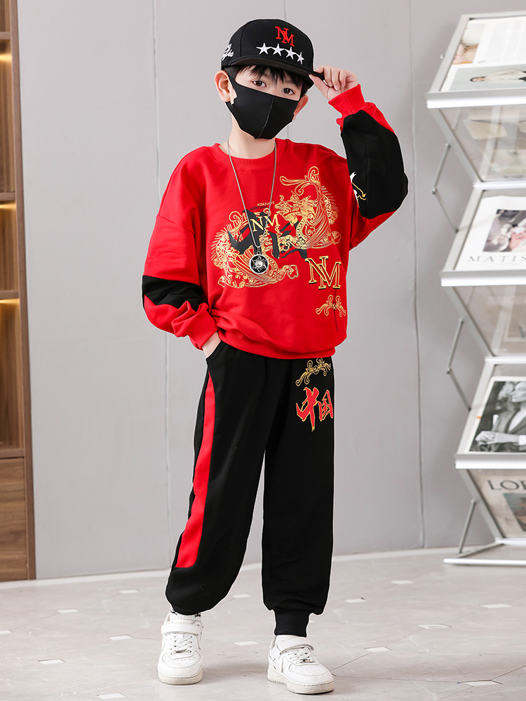 男童套装春秋2024新款小男孩子中国风卫衣帅气时尚运动休闲两件套