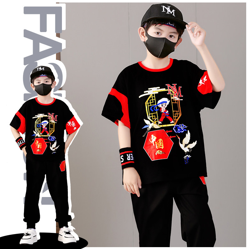 男童夏套装短袖长裤薄款防蚊裤中童男孩休闲旅游装夏装帅气两件套