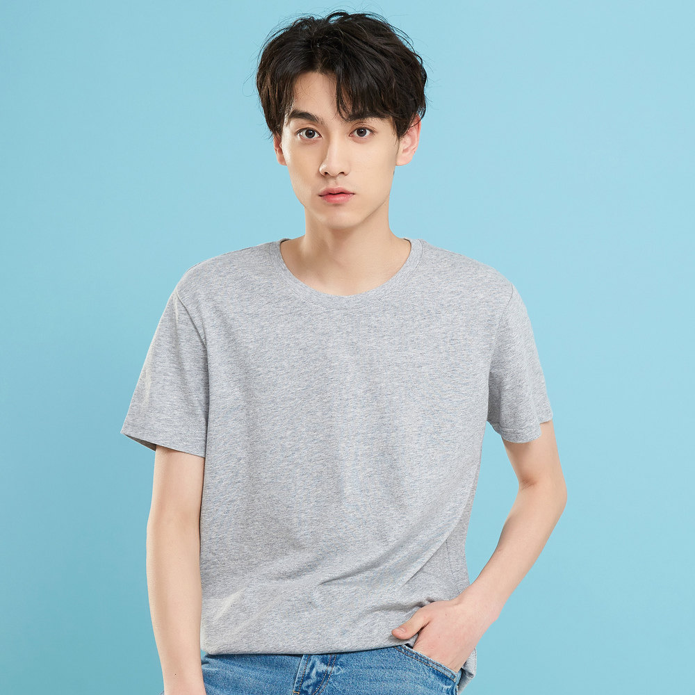 美特斯邦威男装短袖t恤夏季纯色纯棉罗纹圆领休闲通勤上衣