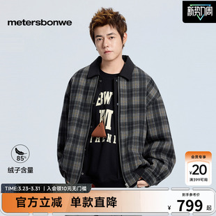 潮流休闲宽松翻领复古格纹羽绒服外套 冬季 美特斯邦威男款 新款