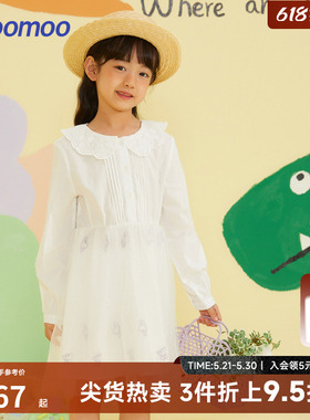 moomoo童装女童甜美可爱小翻领绣花连衣裙26春蕾丝全