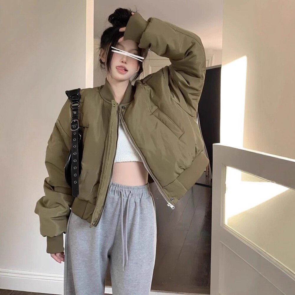 可奈2025保暖短款韩版棉服女秋冬季加厚飞行员夹克棒球服外套棉衣