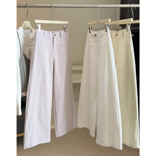 子 百搭高腰显瘦宽松九分直筒长裤 小个子洗水棉阔腿休闲裤 女春新款