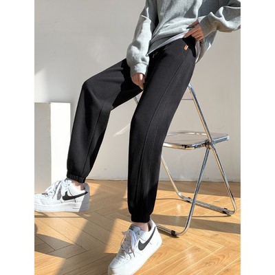 黑色加绒运动裤女秋冬季加厚