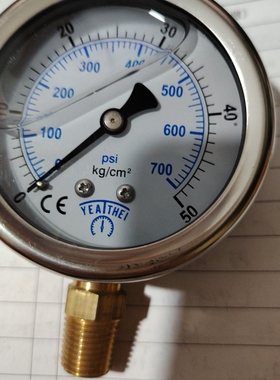 60MM直立式50KG/700PSI充油压力表YN60耐震压力表水压表雅德代理