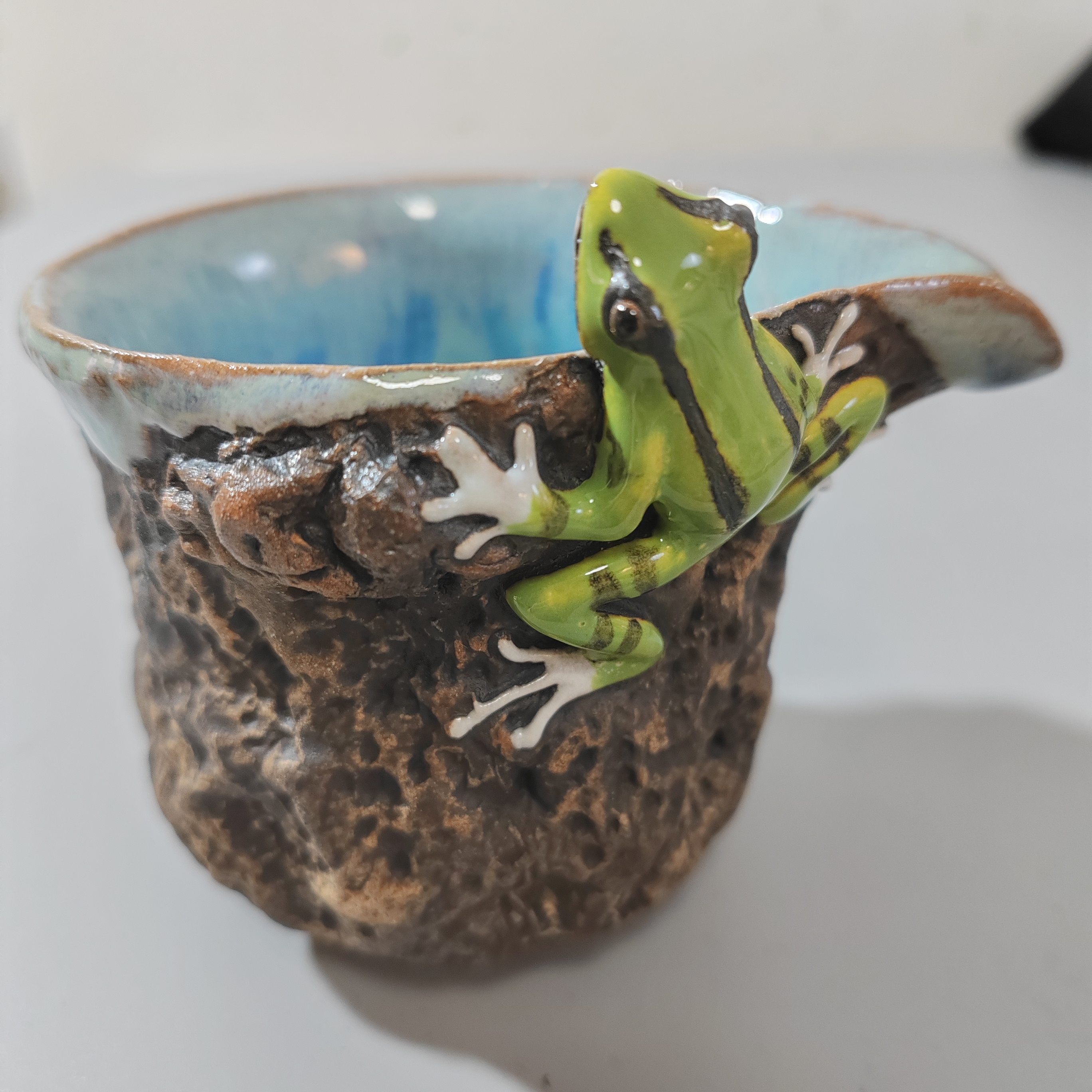 日本志野水月烧精工浮雕青蛙公道杯大容量220-260ml